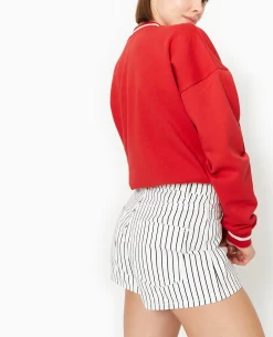 Short En Jean Court Rayé - Blanc