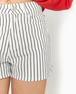 Short En Jean Court Rayé - Blanc