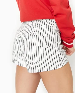Short En Jean Court Rayé - Blanc