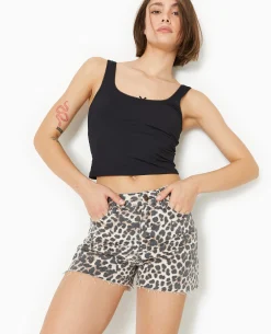 Short En Jean Motif Léopard - Taupe