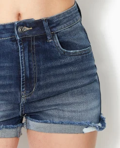 Short En Jean Stretch Avec Bas Coupés - Bleu
