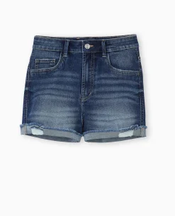 Short En Jean Stretch Avec Bas Coupés - Bleu