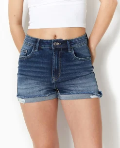 Short En Jean Stretch Avec Bas Coupés - Bleu