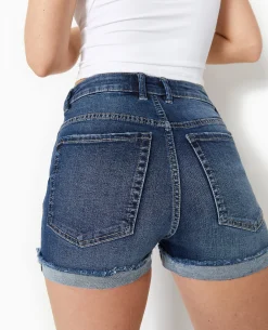 Short En Jean Stretch Avec Bas Coupés - Bleu