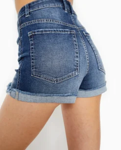 Short En Jean Stretch Avec Bas Coupés - Bleu