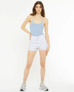Short En Jean Taille Haute Avec élasthane - Blanc