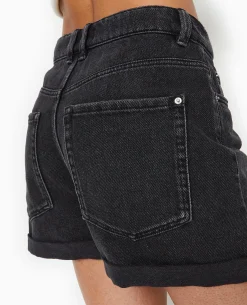Short En Jean Taille Haute - Noir