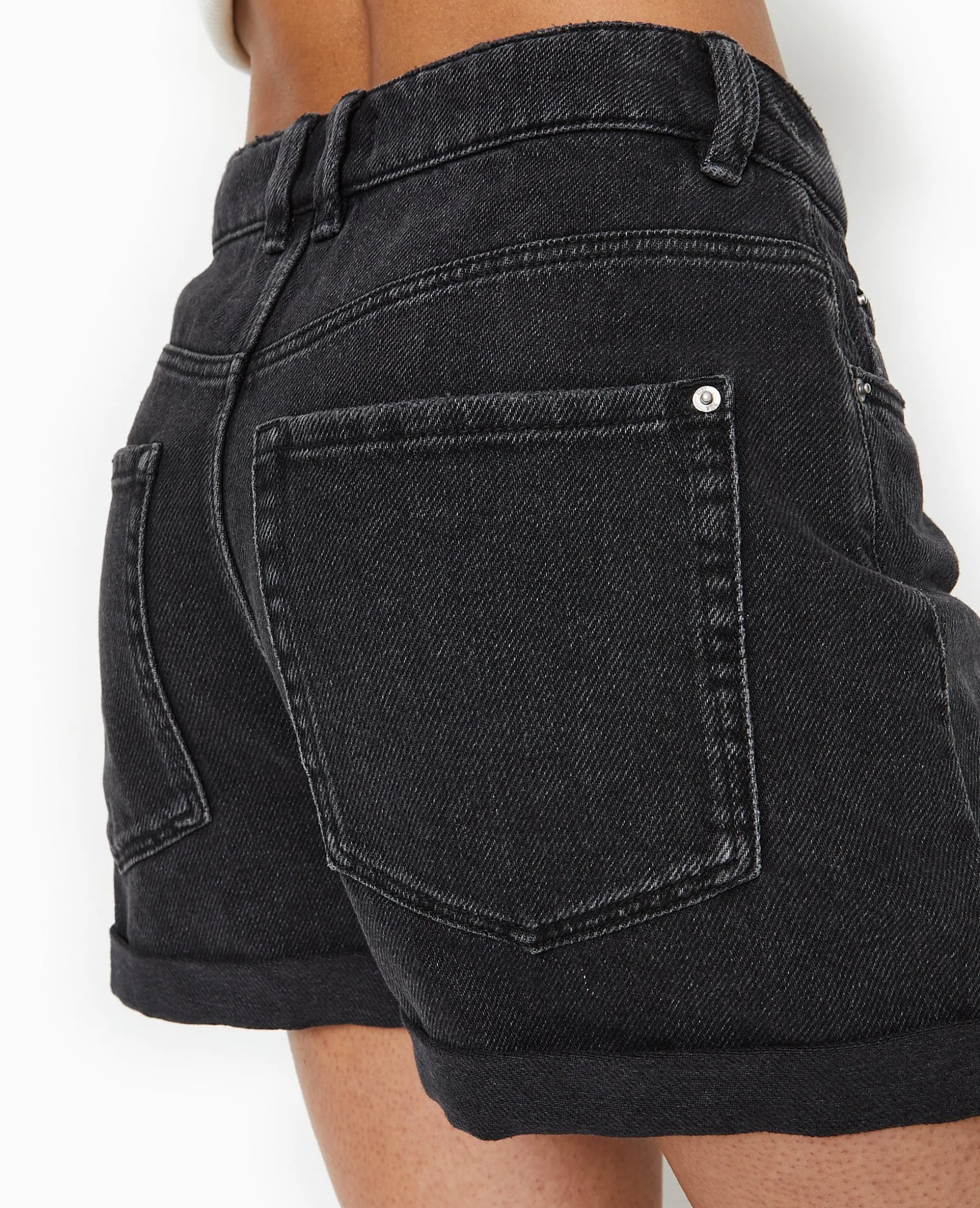 Short En Jean Taille Haute - Noir