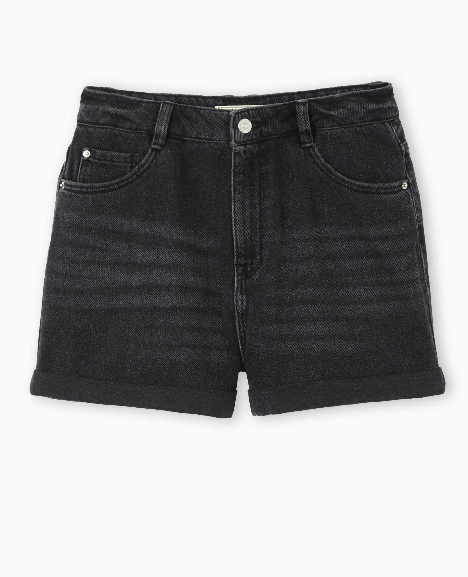 Short En Jean Taille Haute - Noir