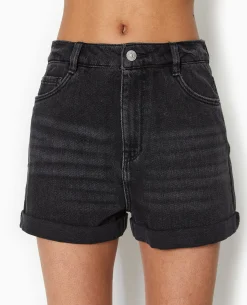 Short En Jean Taille Haute - Noir