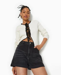 Short En Jean Taille Haute - Noir