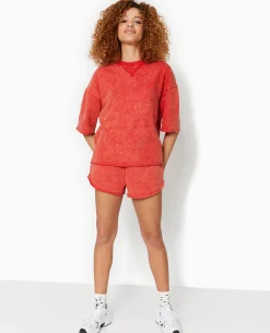 Short En Molleton Délavé Acid Wash - Rouge
