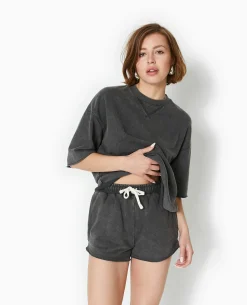 Short En Molleton Délavé Acid Wash - Gris Foncé
