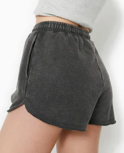 Short En Molleton Délavé Acid Wash - Gris Foncé