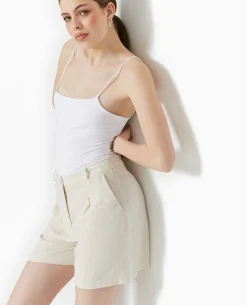 Short Taille Haute Avec Lin - Blanc