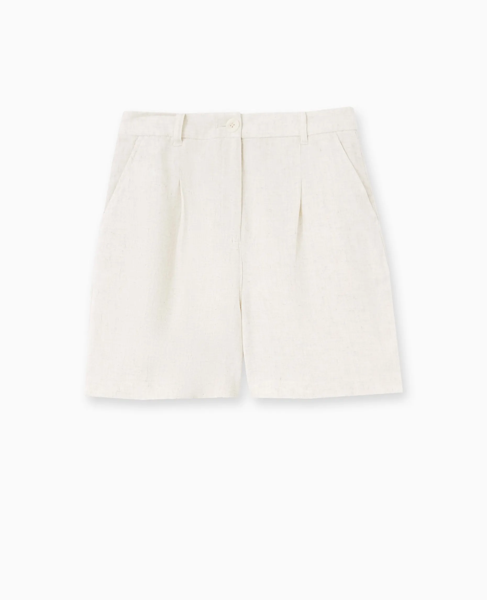 Short Taille Haute Avec Lin - Blanc