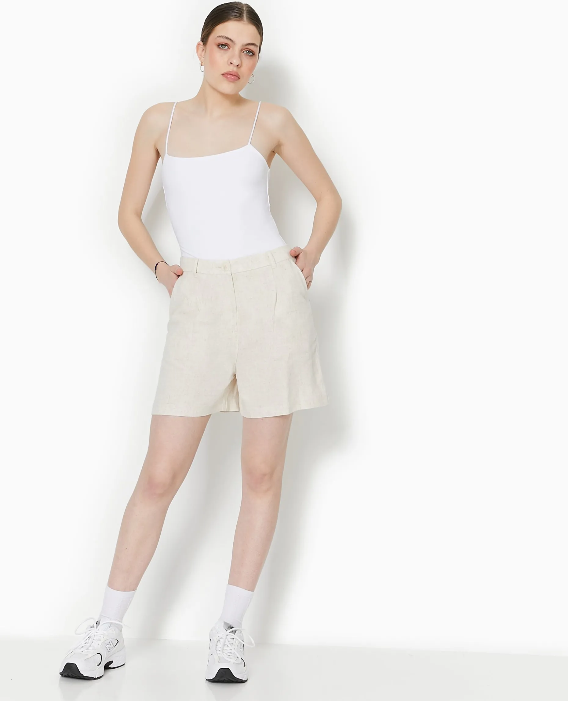 Short Taille Haute Avec Lin - Blanc