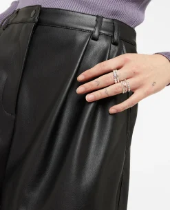 Short Taille Haute En Simili Cuir Avec Pinces - Noir