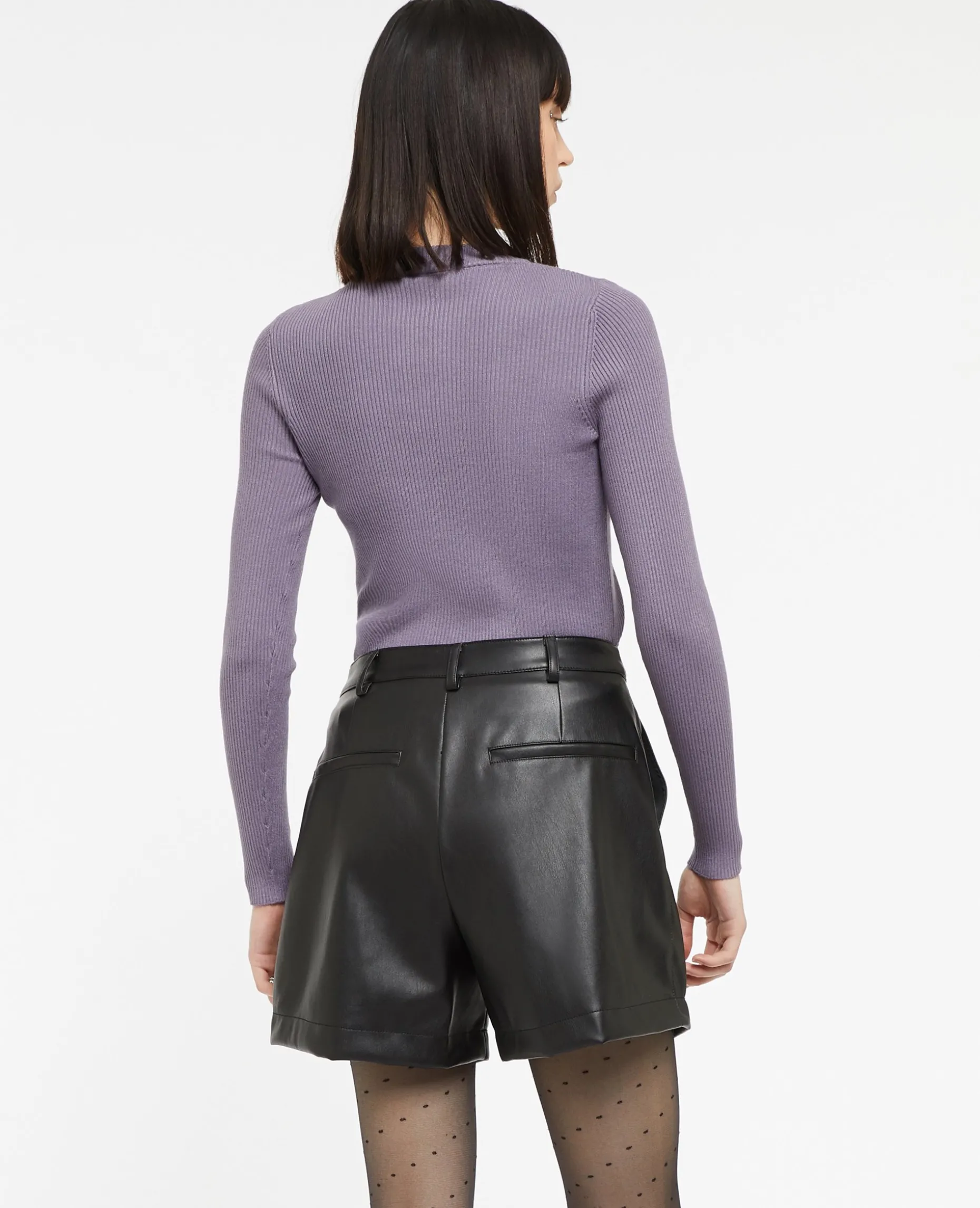 Short Taille Haute En Simili Cuir Avec Pinces - Noir
