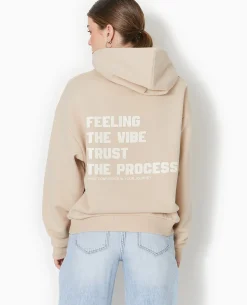 Sweat Capuche Avec Print Devant Et Dos - Beige