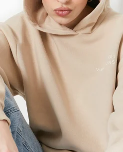 Sweat Capuche Avec Print Devant Et Dos - Beige