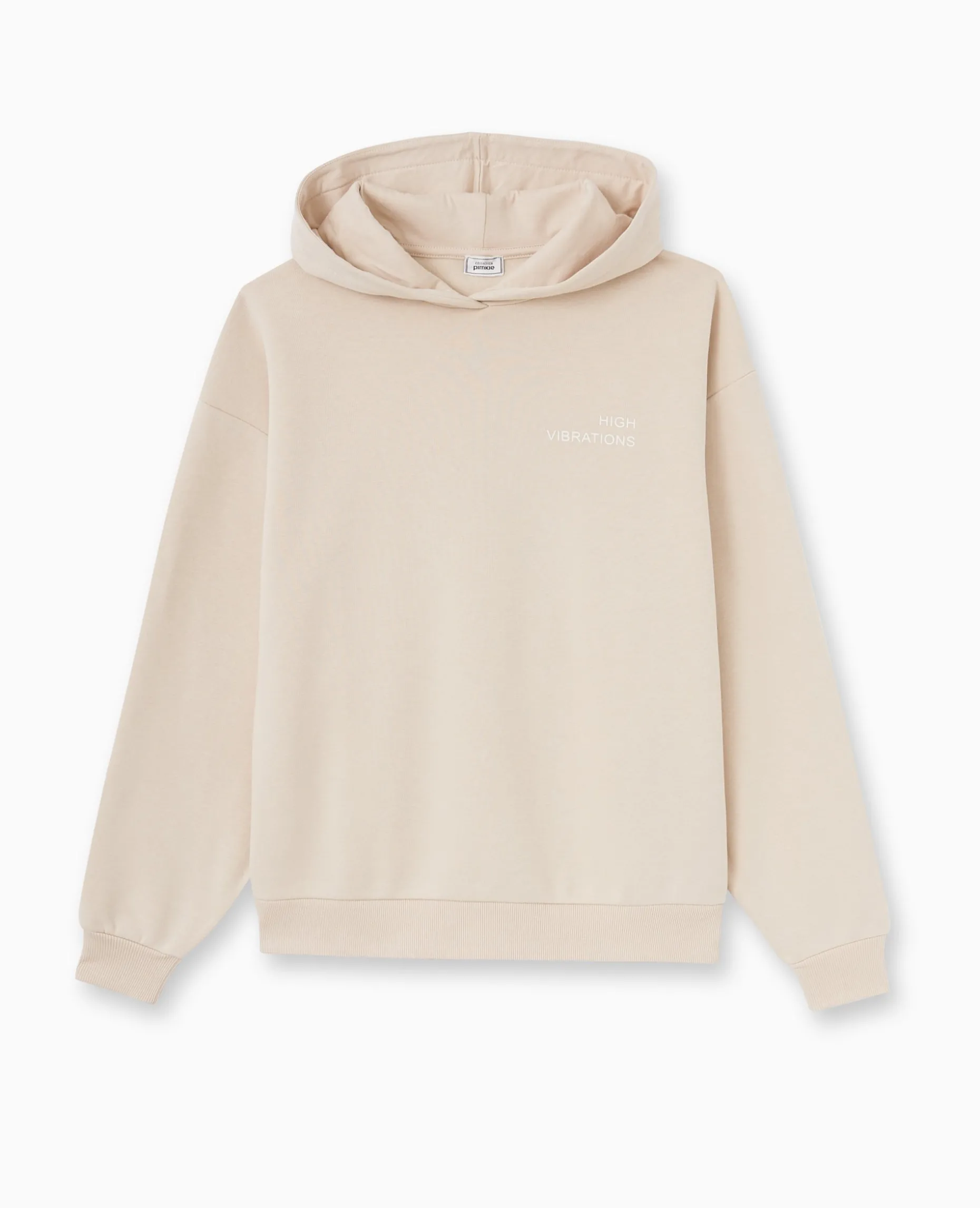 Sweat Capuche Avec Print Devant Et Dos - Beige