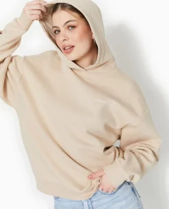 Sweat Capuche Avec Print Devant Et Dos - Beige