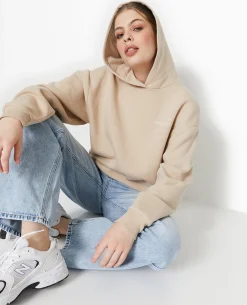 Sweat Capuche Avec Print Devant Et Dos - Beige