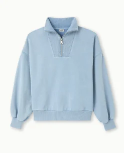 Sweat Col Camionneur Avec Effet Délavé - Bleu