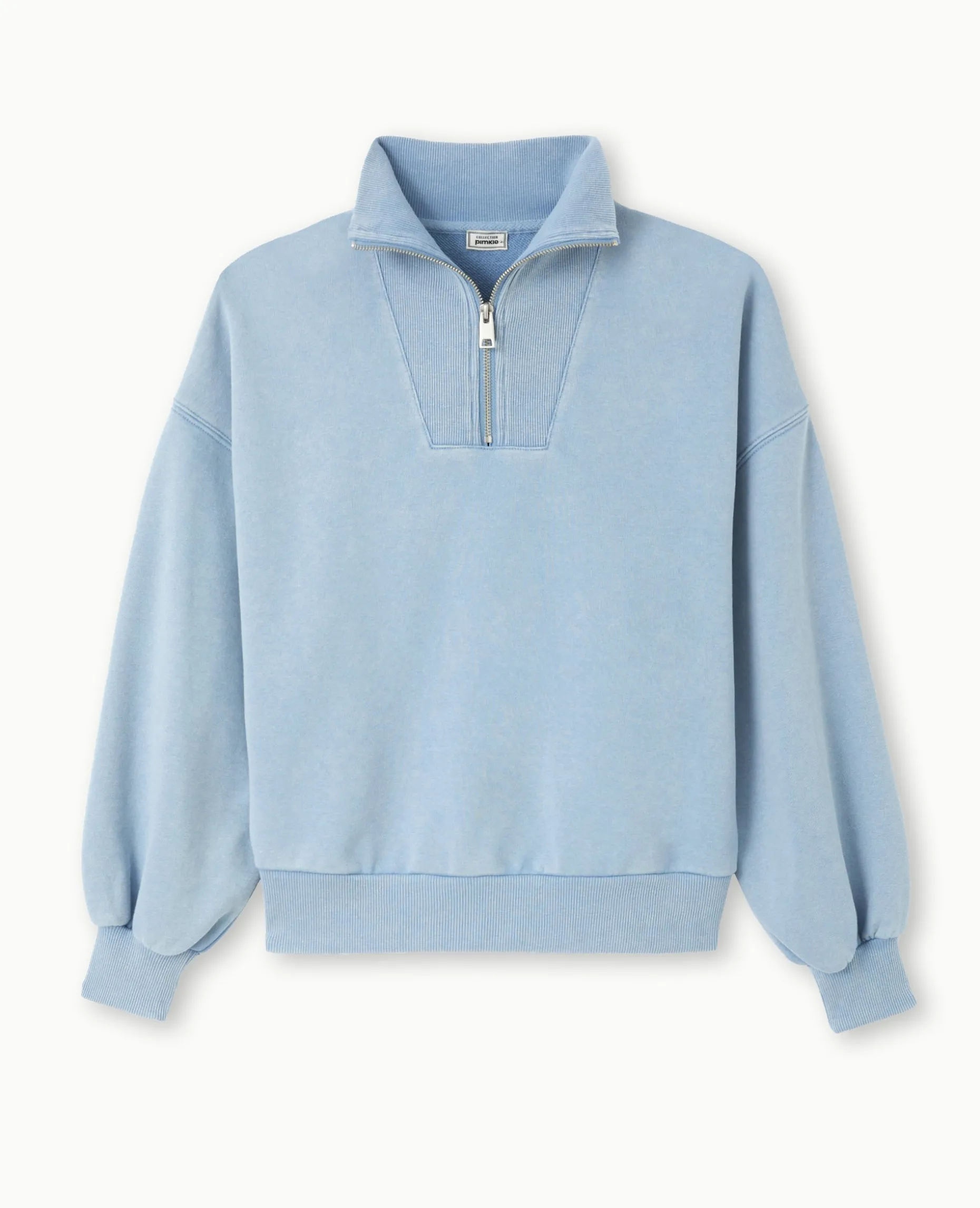 Sweat Col Camionneur Avec Effet Délavé - Bleu