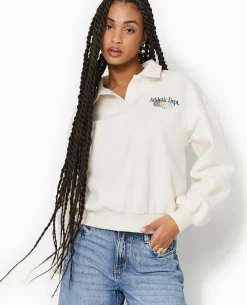 Sweat Col Polo Avec Broderie - Beige