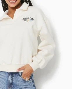 Sweat Col Polo Avec Broderie - Beige