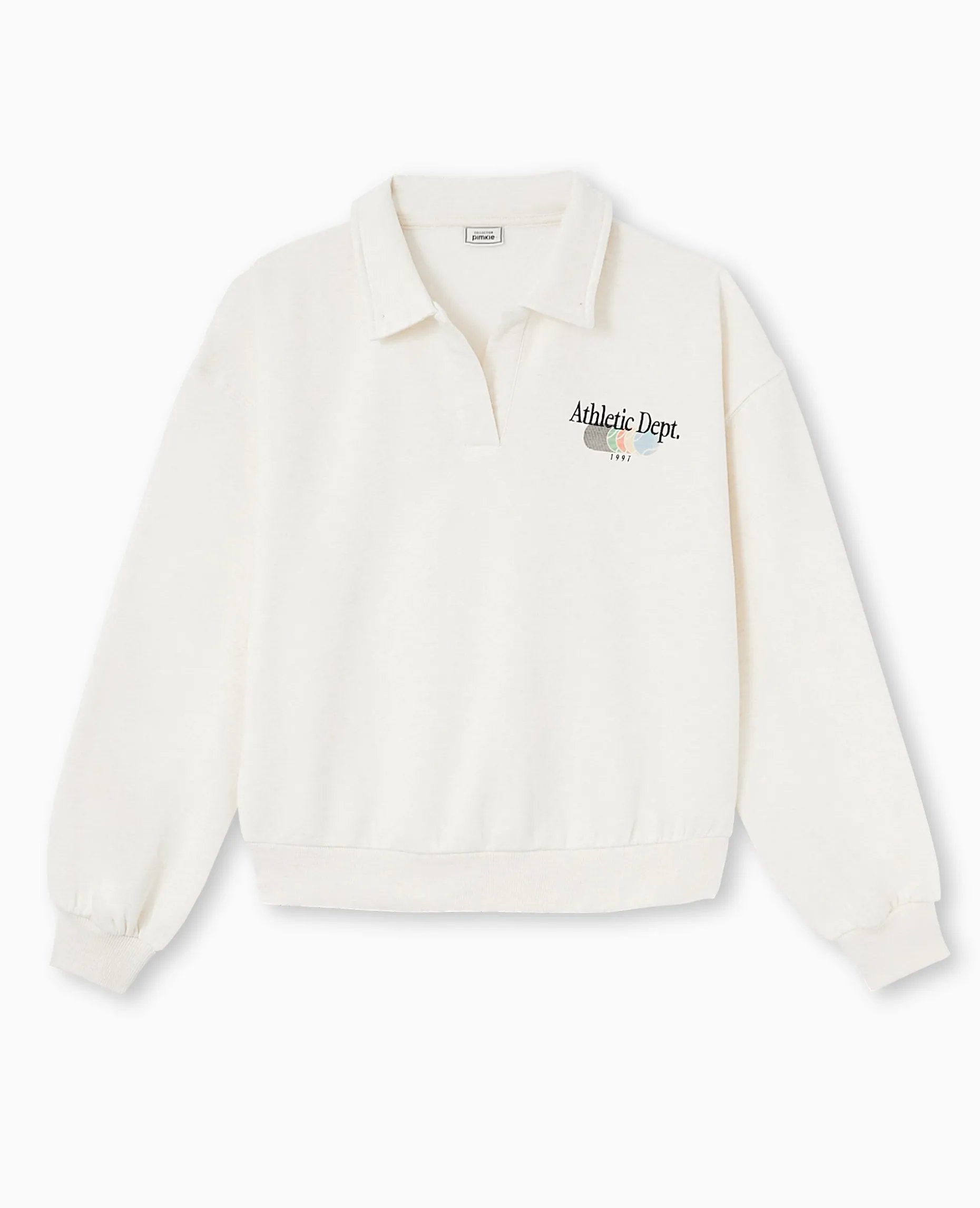 Sweat Col Polo Avec Broderie - Beige