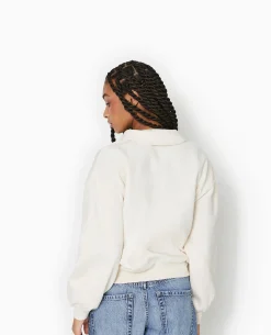 Sweat Col Polo Avec Broderie - Beige
