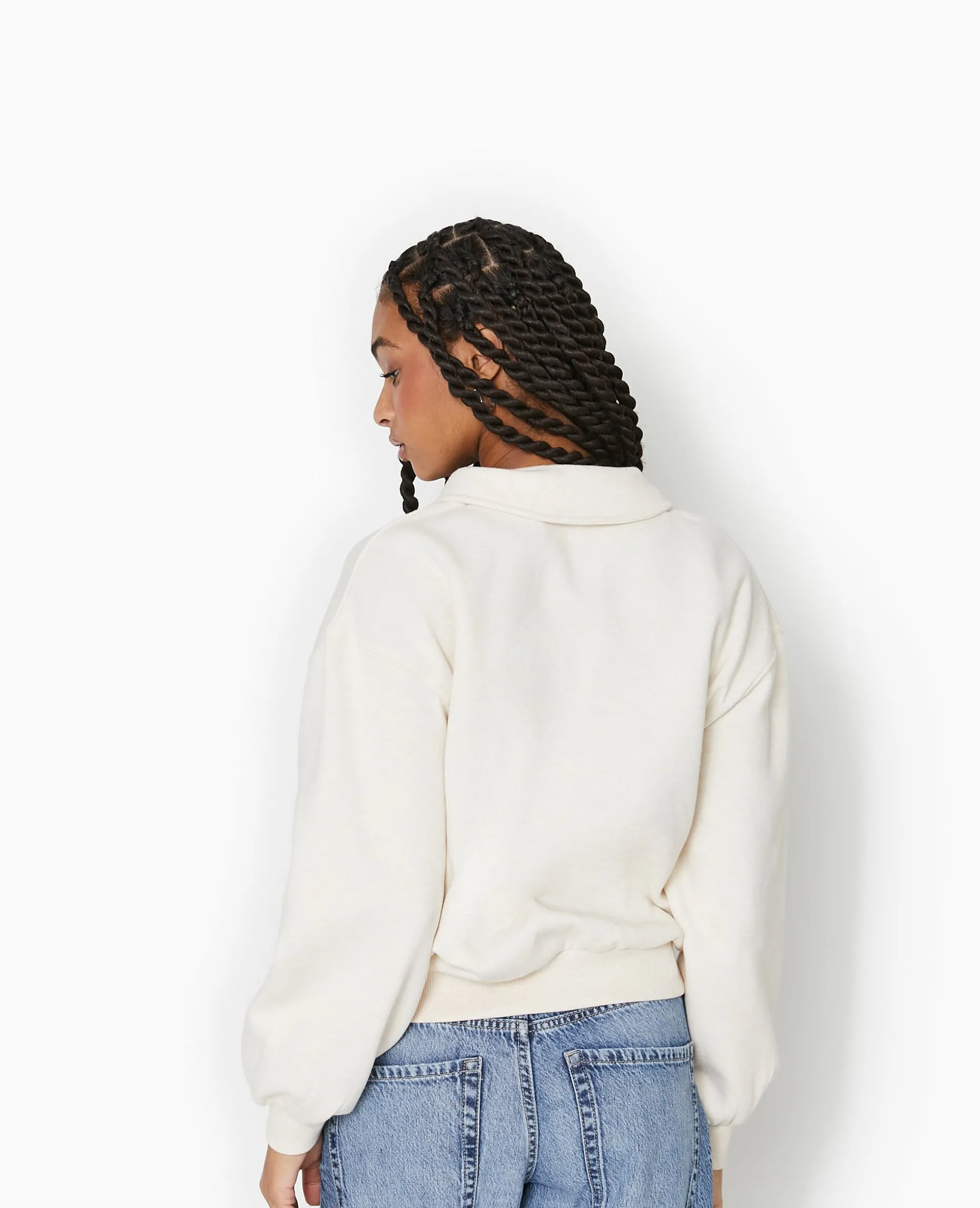 Sweat Col Polo Avec Broderie - Beige