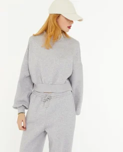 Sweat Court Avec Col Montant - Gris Chiné