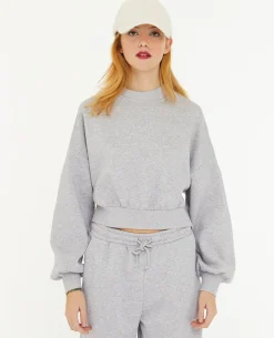 Sweat Court Avec Col Montant - Gris Chiné