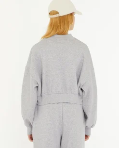 Sweat Court Avec Col Montant - Gris Chiné