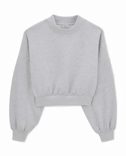 Sweat Court Avec Col Montant - Gris Chiné
