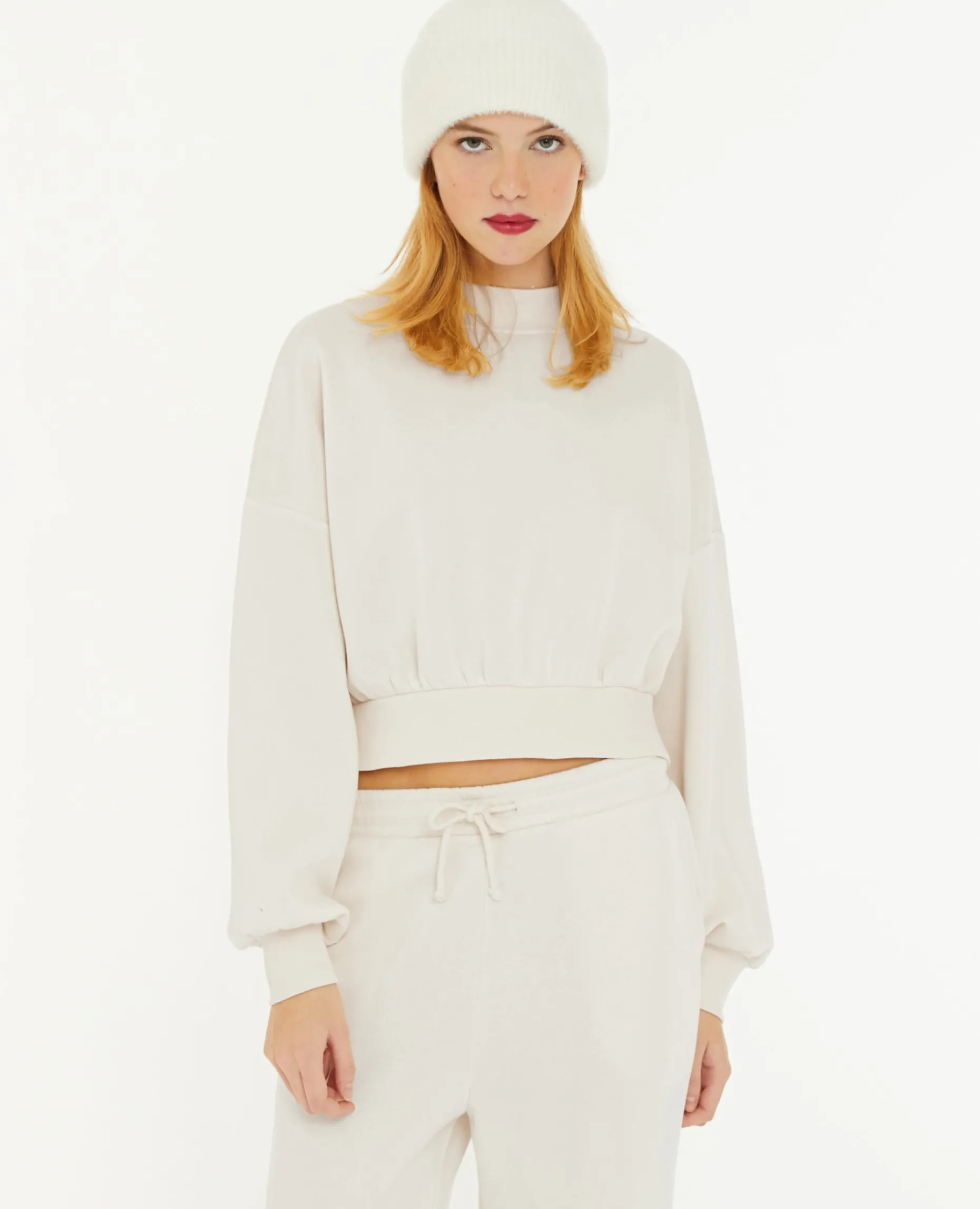 Sweat Court Avec Col Montant - Blanc