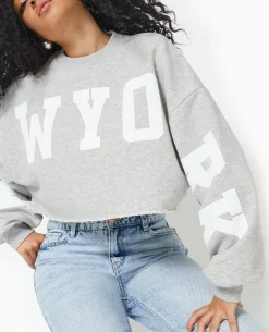Sweat Cropped Base Coupée Avec NEW YORK - Gris Chiné