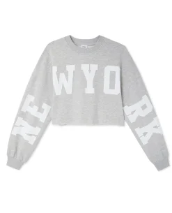 Sweat Cropped Base Coupée Avec NEW YORK - Gris Chiné