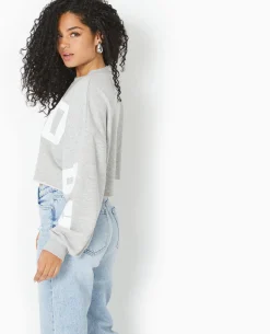 Sweat Cropped Base Coupée Avec NEW YORK - Gris Chiné