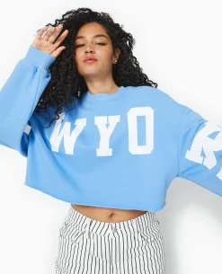 Sweat Cropped Base Coupée Avec NEW YORK - Bleu