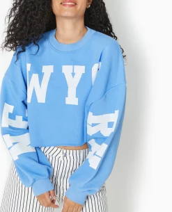 Sweat Cropped Base Coupée Avec NEW YORK - Bleu