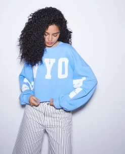Sweat Cropped Base Coupée Avec NEW YORK - Bleu