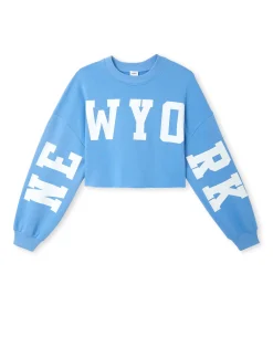 Sweat Cropped Base Coupée Avec NEW YORK - Bleu