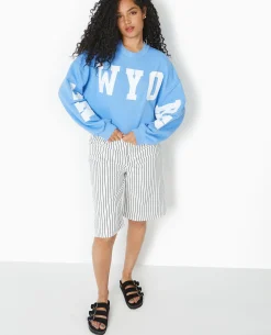 Sweat Cropped Base Coupée Avec NEW YORK - Bleu