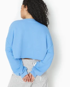 Sweat Cropped Base Coupée Avec NEW YORK - Bleu