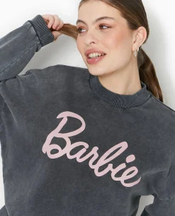 Sweat Effet Délavé Acid Wash BARBIE - Gris Foncé